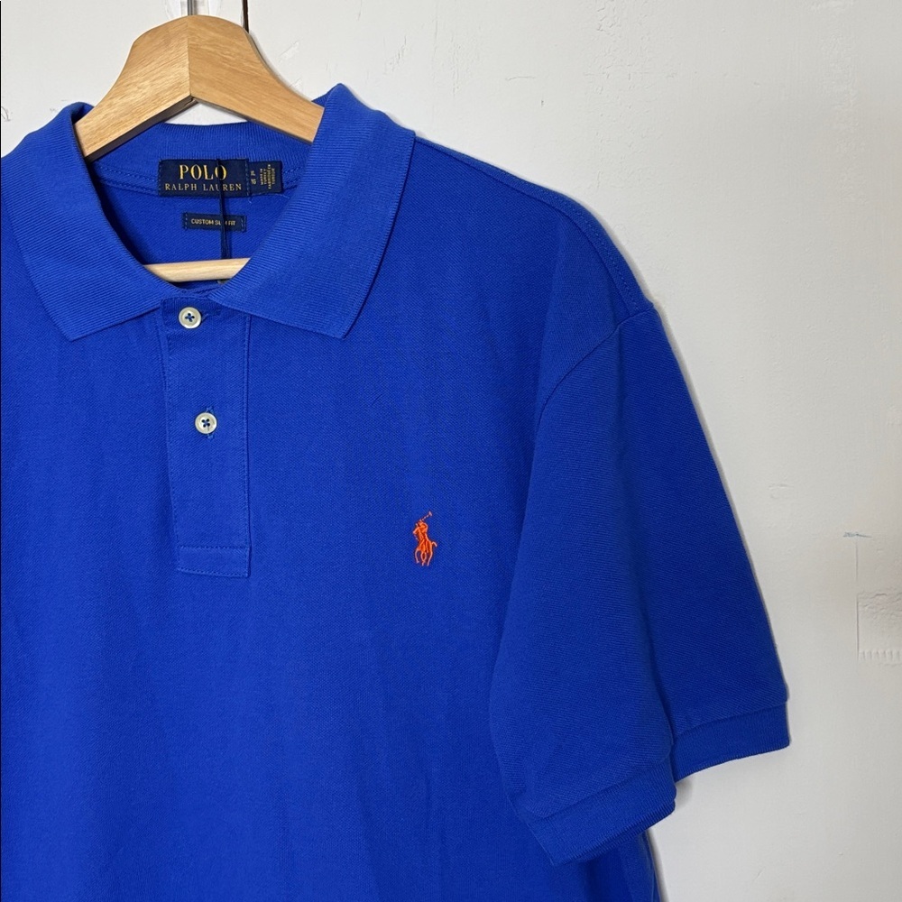 NWT Polo Ralph Lauren royal blue short-sleeve polo shirt with an orange logo XL - Picture 2 of 6